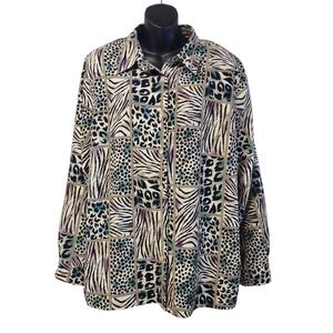 Alfred Dunner Womens Plus Size 20W Animal Print Button Down Shirt Leopard Zebra